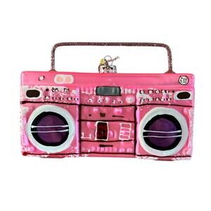 Boombox Handmade Glass Ornament Exchange Collectible by Cody Foster & Co in PINK
